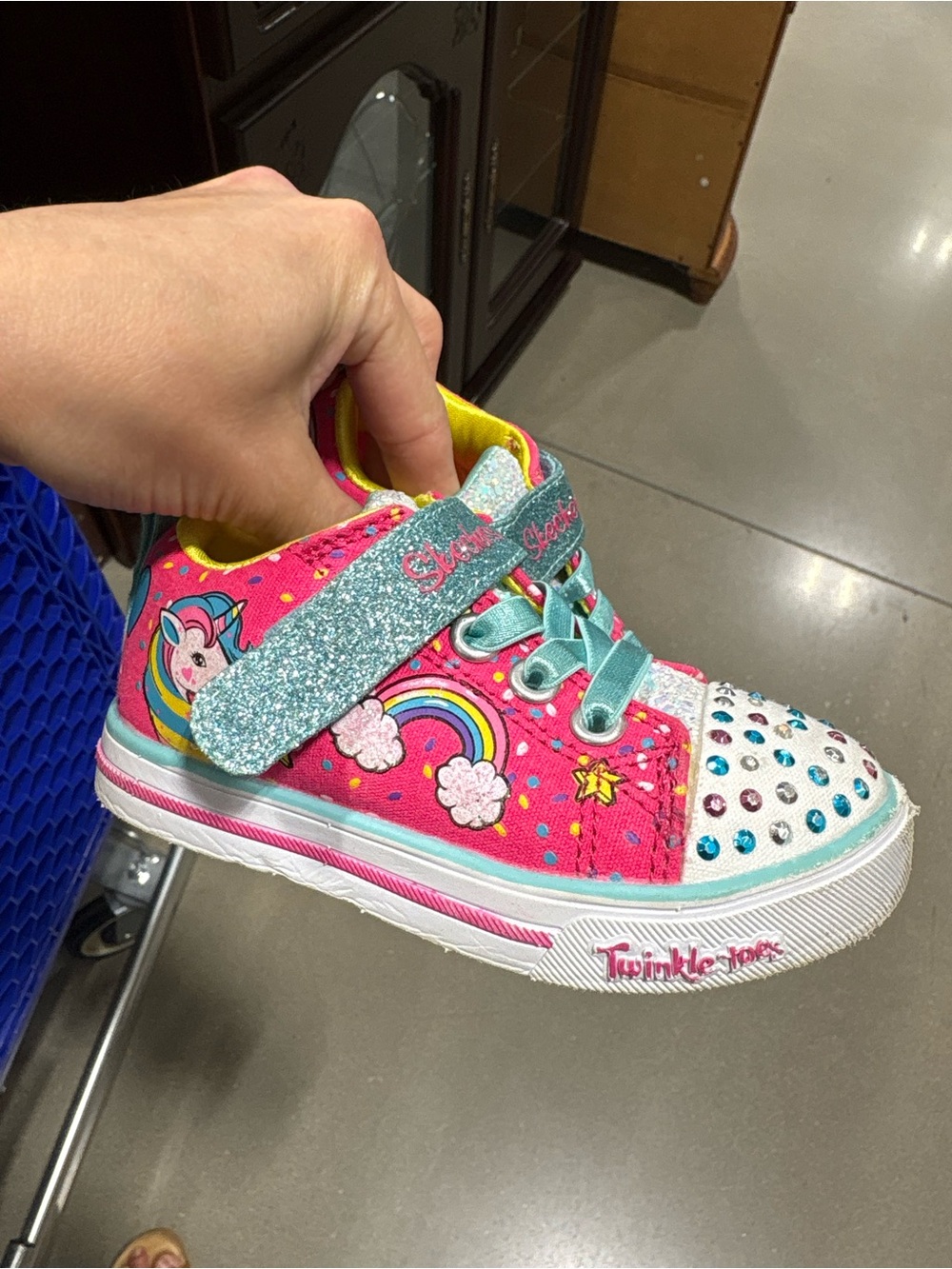 Skechers Girls' Pink Rainbow Unicorn Glitter Light-Up Sneakers